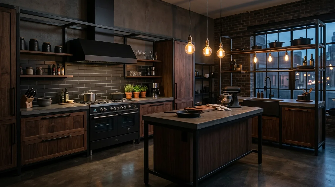 create a kitchen that feels complete in a kitchen inspired by dramatic dark brown rich.