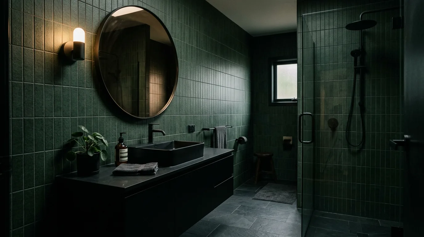 use lighting to bring the space to life in a bathroom inspired by dramatic dark embrace shadows.