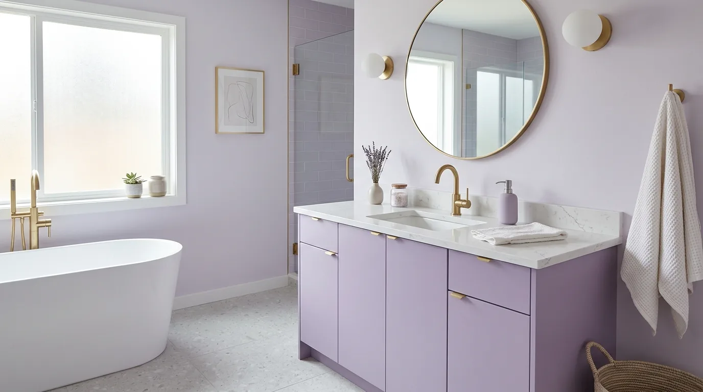 use lighting to bring the space to life in a bathroom inspired by dreamy purple aesthetic soft.
