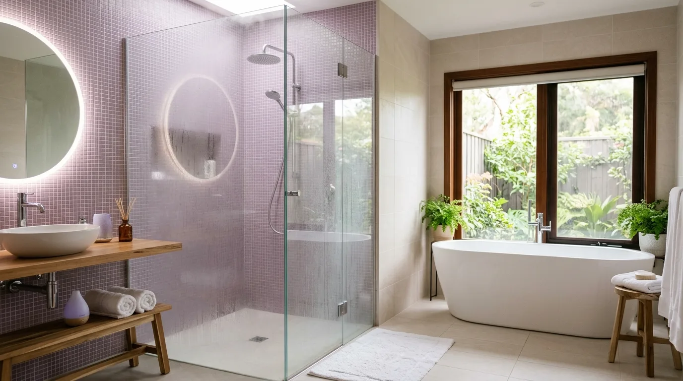 let the room feel personal and restful in a bathroom inspired by dreamy purple aesthetic soft.