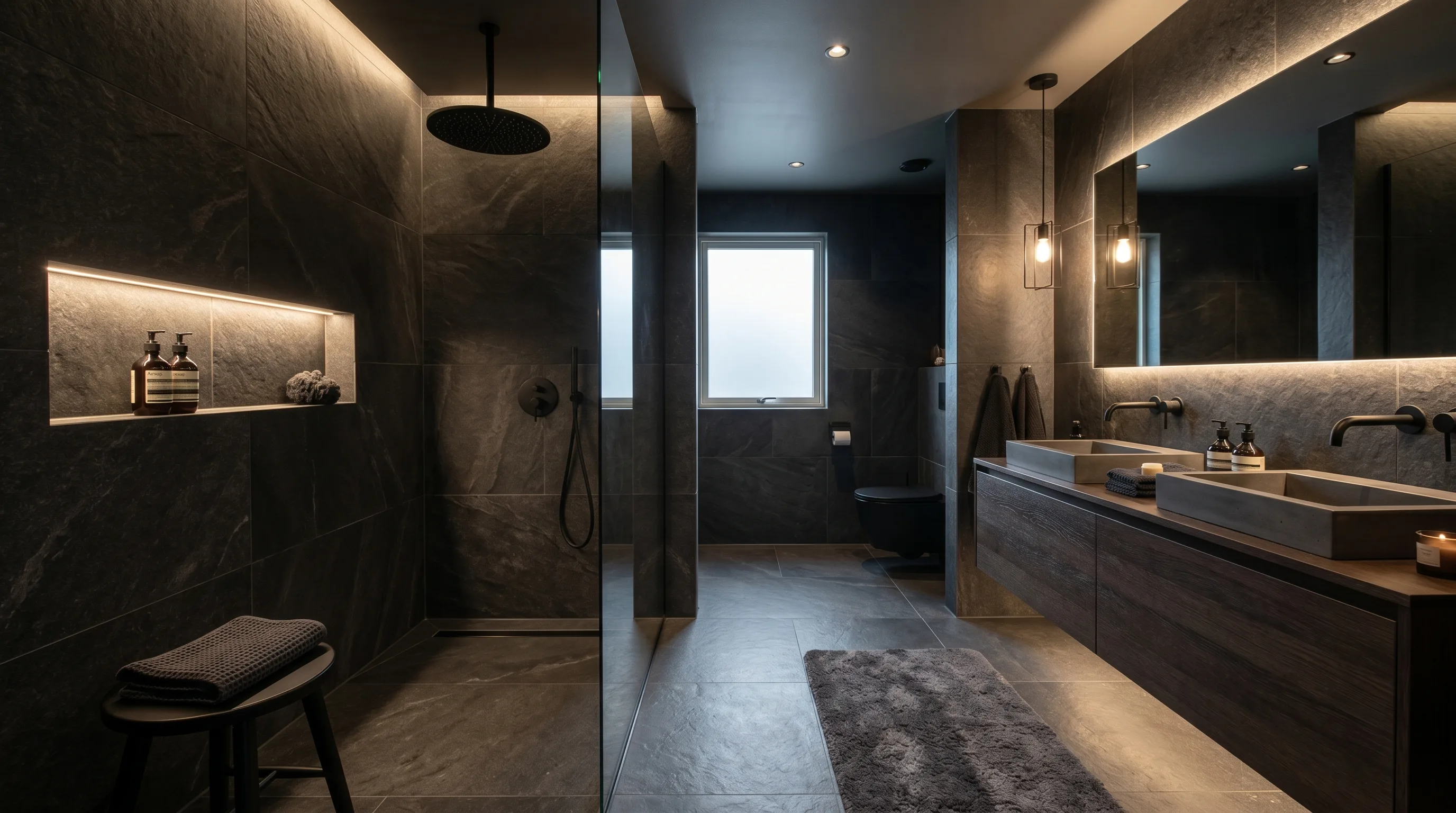 Gentle lighting showing off durable stone tile texture.