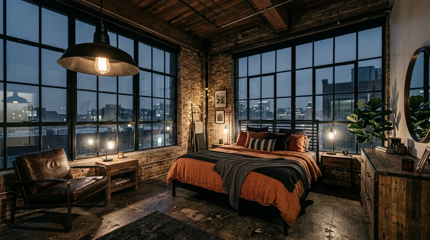 Rust throw blankets in a black room adding warmth and earthy charm.