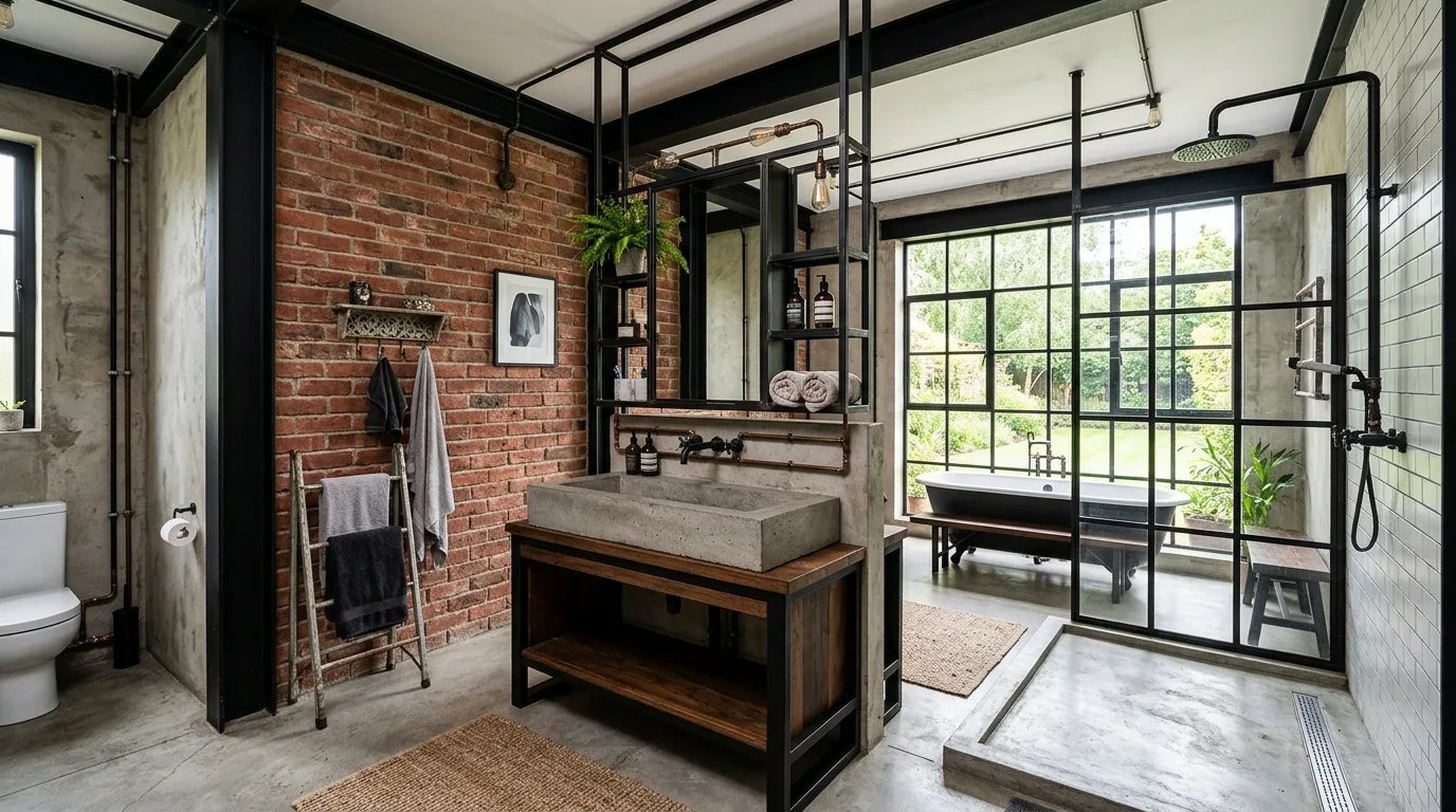 Lighting keeping red and black tones rich in a bathroom.