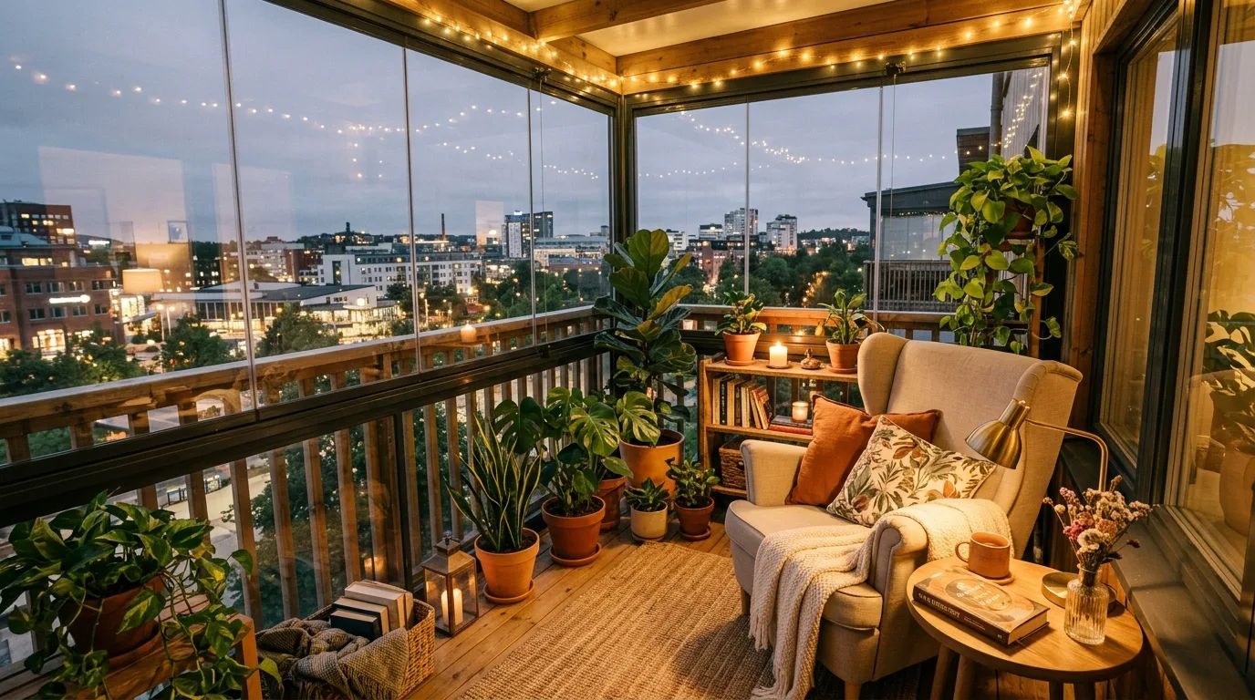 Enclosed Apartment Balcony Ideas for Year-Round Enjoyment in a thoughtfully styled balcony.