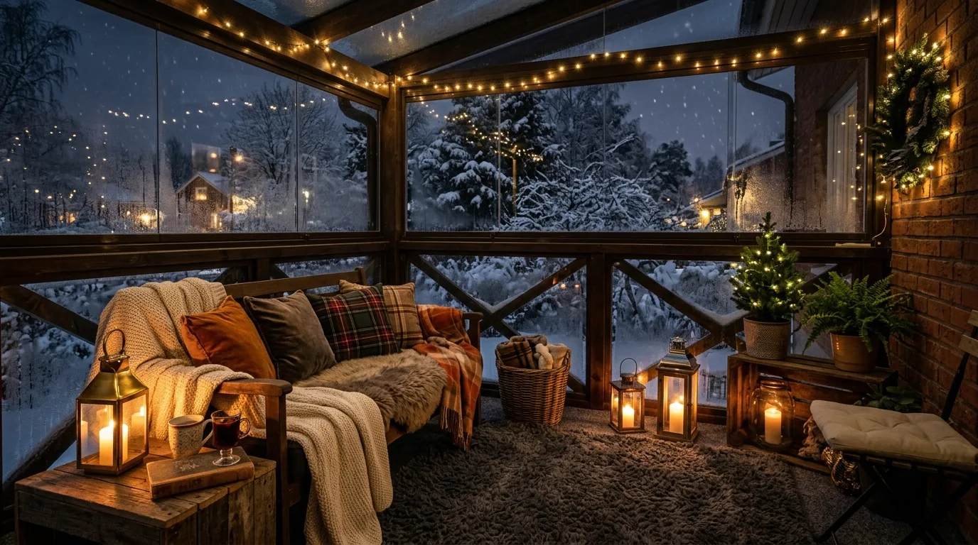 use light and shade intentionally in a balcony inspired by enclosed year round enjoyment.