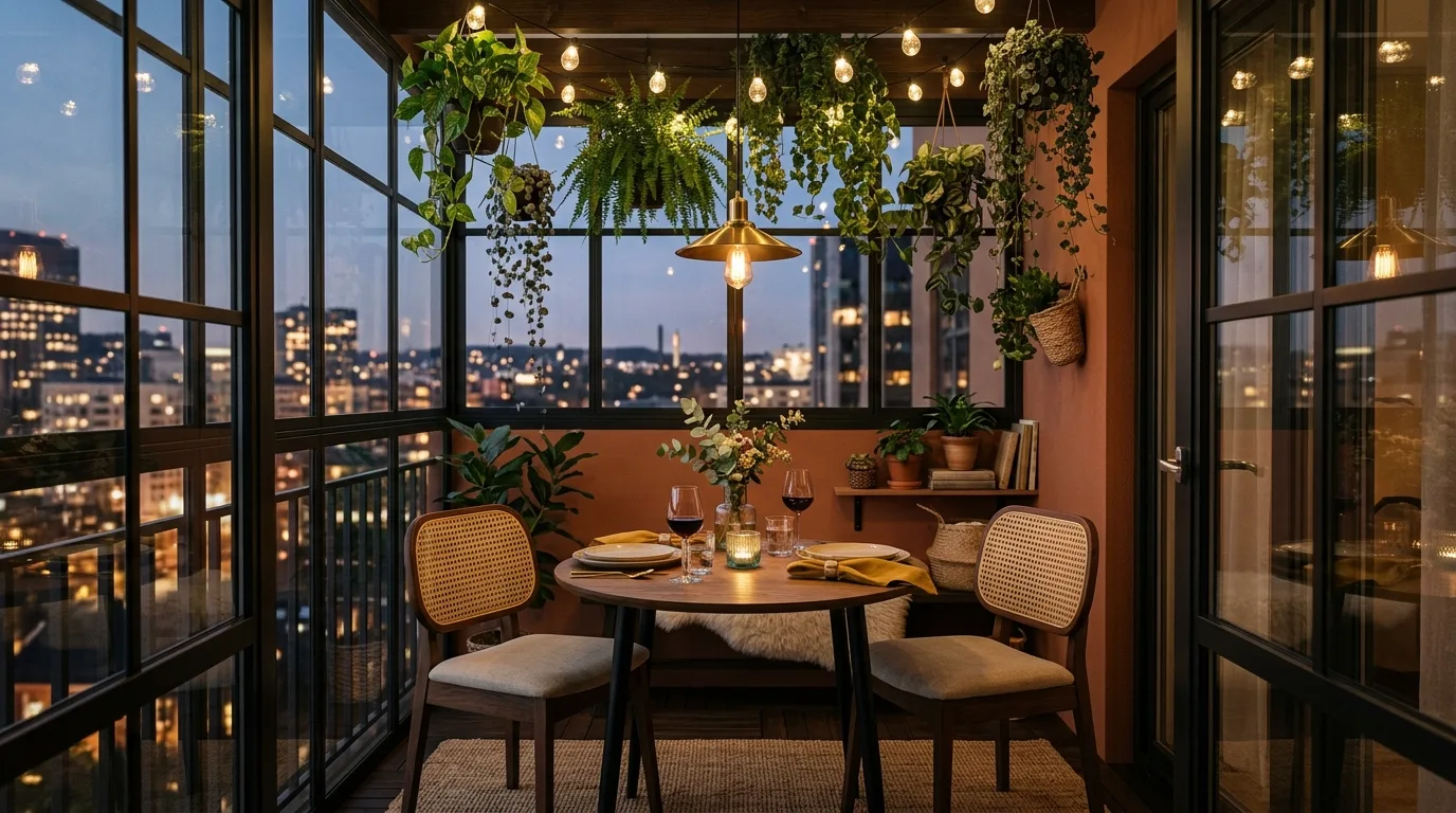 add texture for comfort and warmth in a balcony inspired by enclosed year round enjoyment.