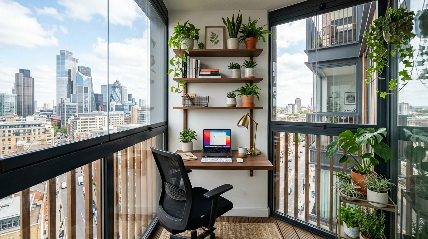 use decor that supports daily living in a balcony inspired by enclosed year round enjoyment.