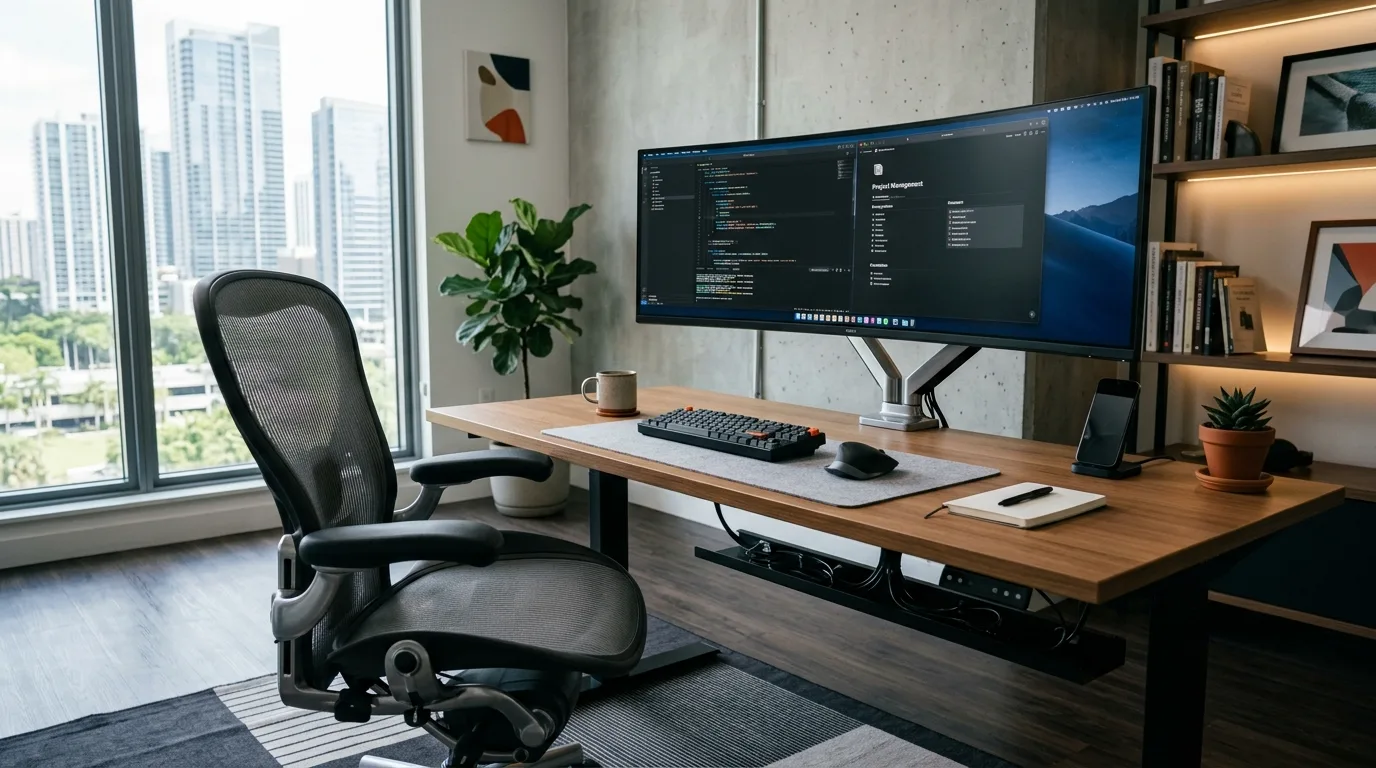 create a workspace that feels complete in a home office inspired by ergonomic essentials all day.