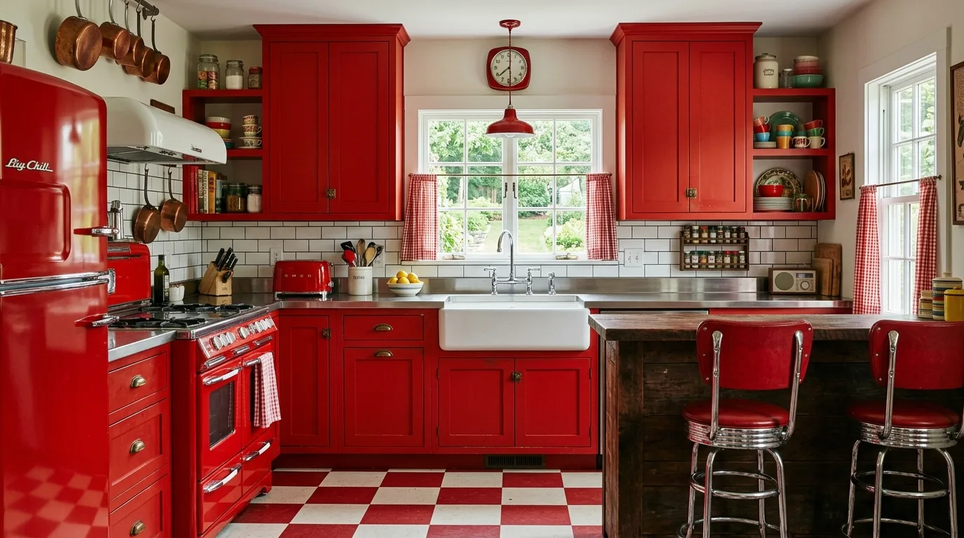 start with a clear cabinet direction in a kitchen inspired by fire engine red bold.