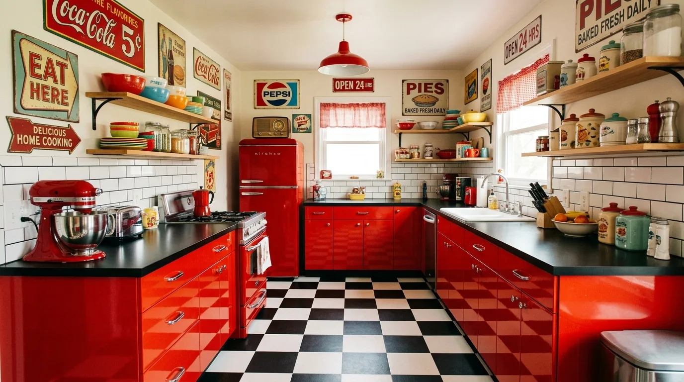 use lighting to shape the overall mood in a kitchen inspired by fire engine red bold.