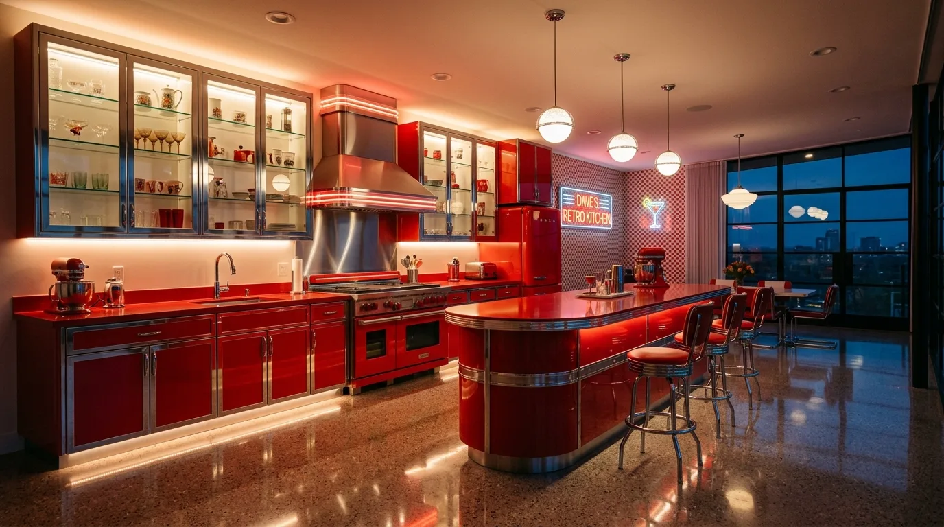 balance the palette with breathable contrast in a kitchen inspired by fire engine red bold.