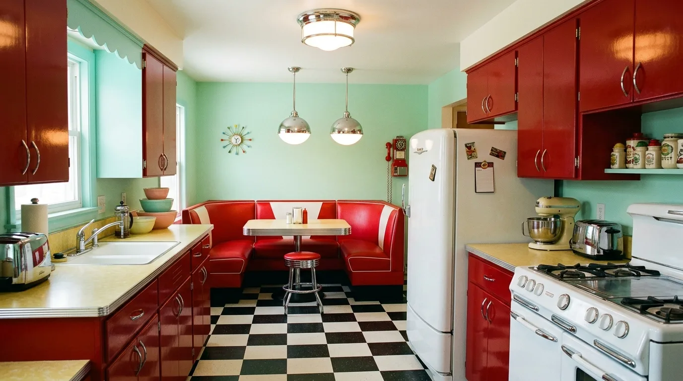 make storage feel natural and useful in a kitchen inspired by fire engine red bold.