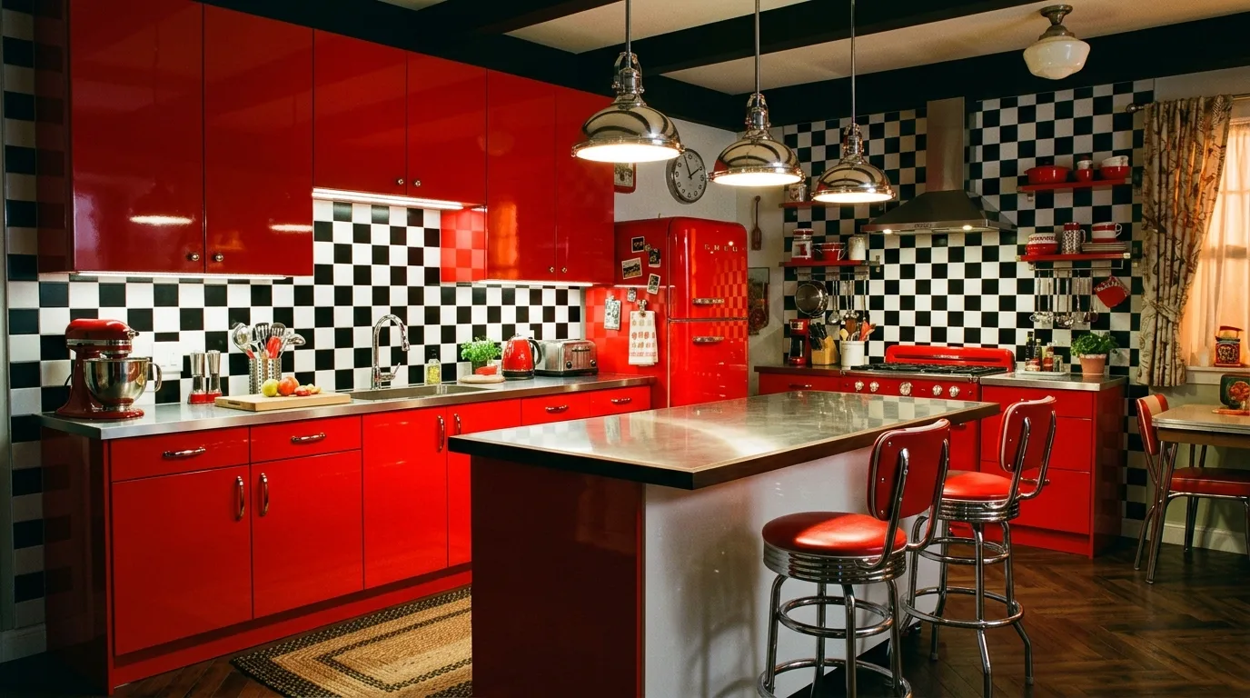 create a kitchen that feels complete in a kitchen inspired by fire engine red bold.