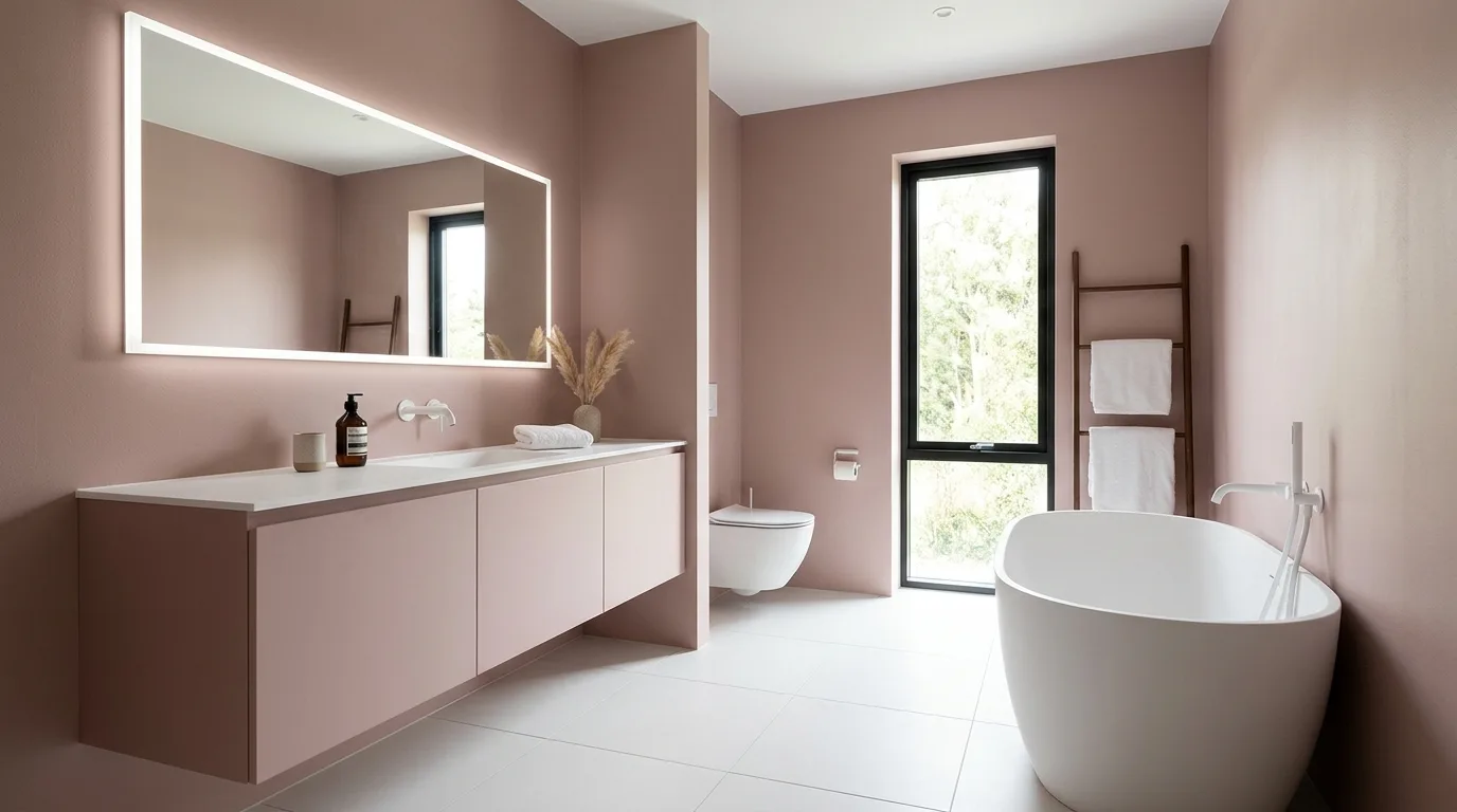 let the room feel personal and restful in a bathroom inspired by fresh pink white clean.