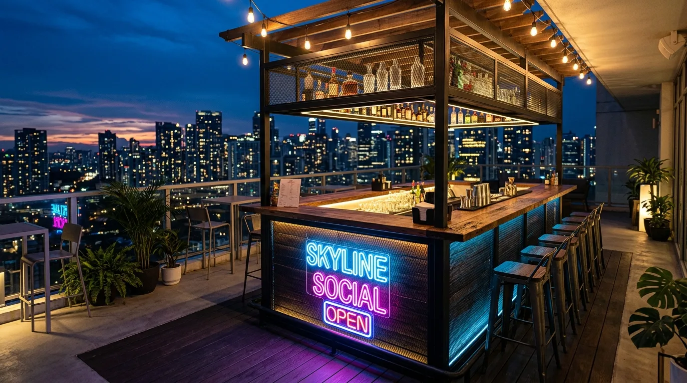 let the balcony feel personal and relaxed in a balcony inspired by fun bar sunset happy.