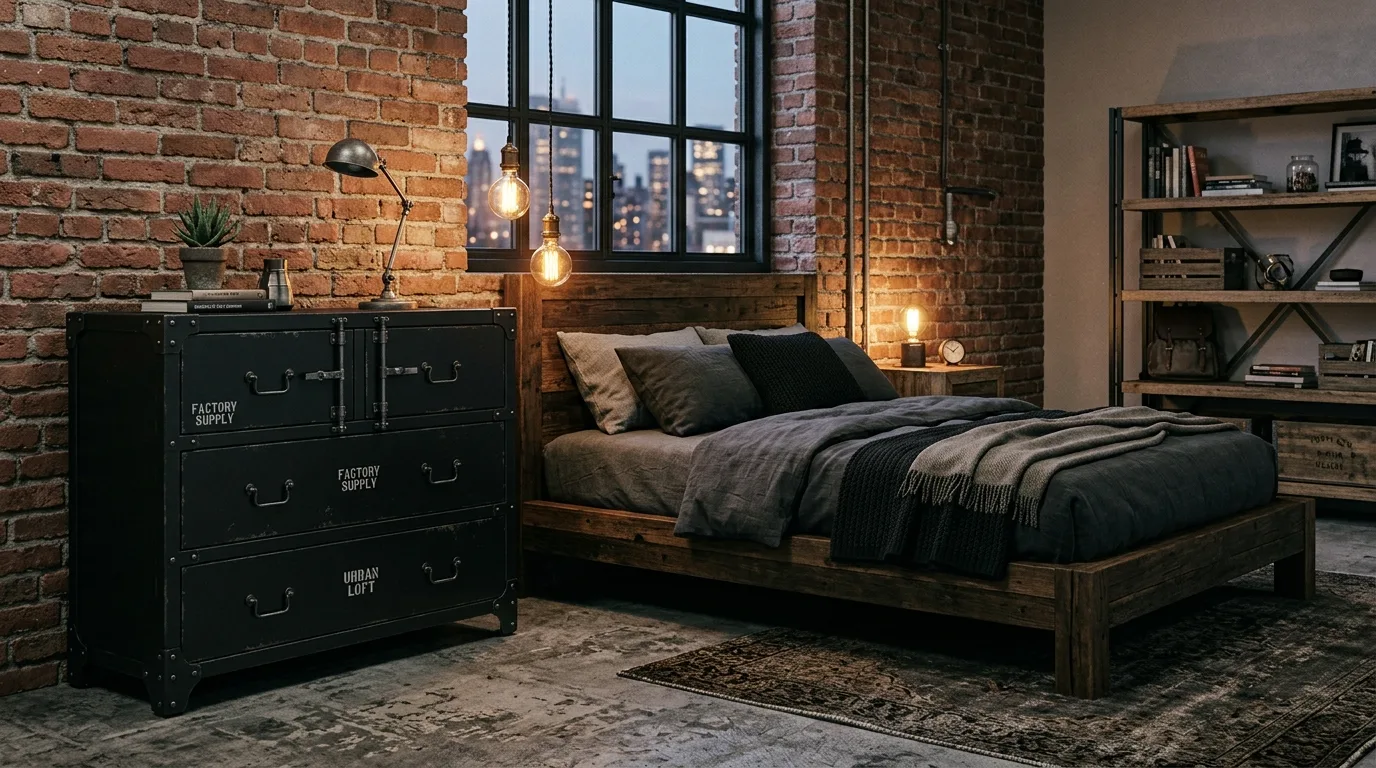 Black dresser grounding a minimal room with clean streamlined storage.