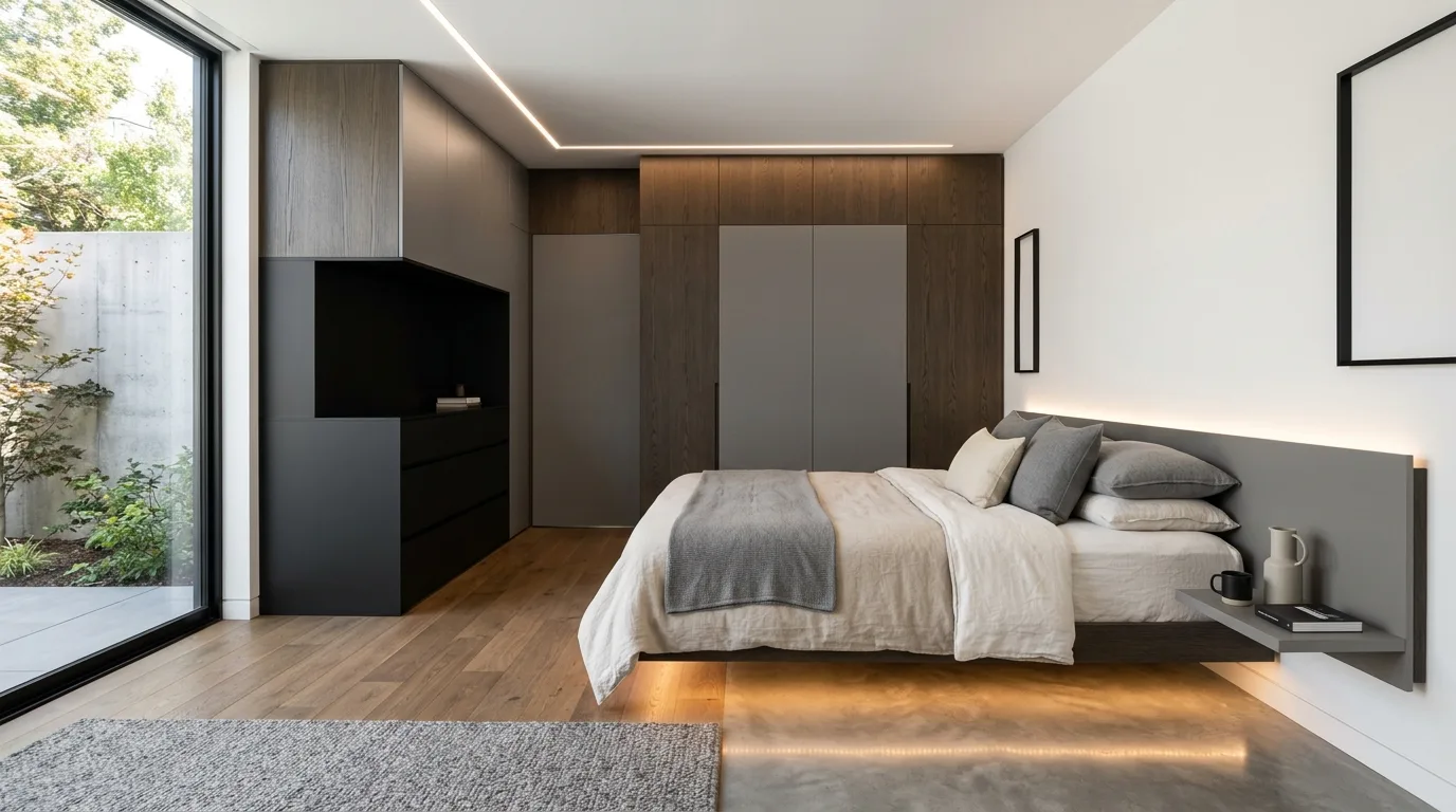 Functional black dresser that feels calm cohesive and beautifully integrated.