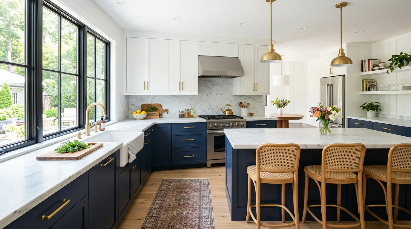 Kitchen cabinets showing a genius color combination with contrast and style.