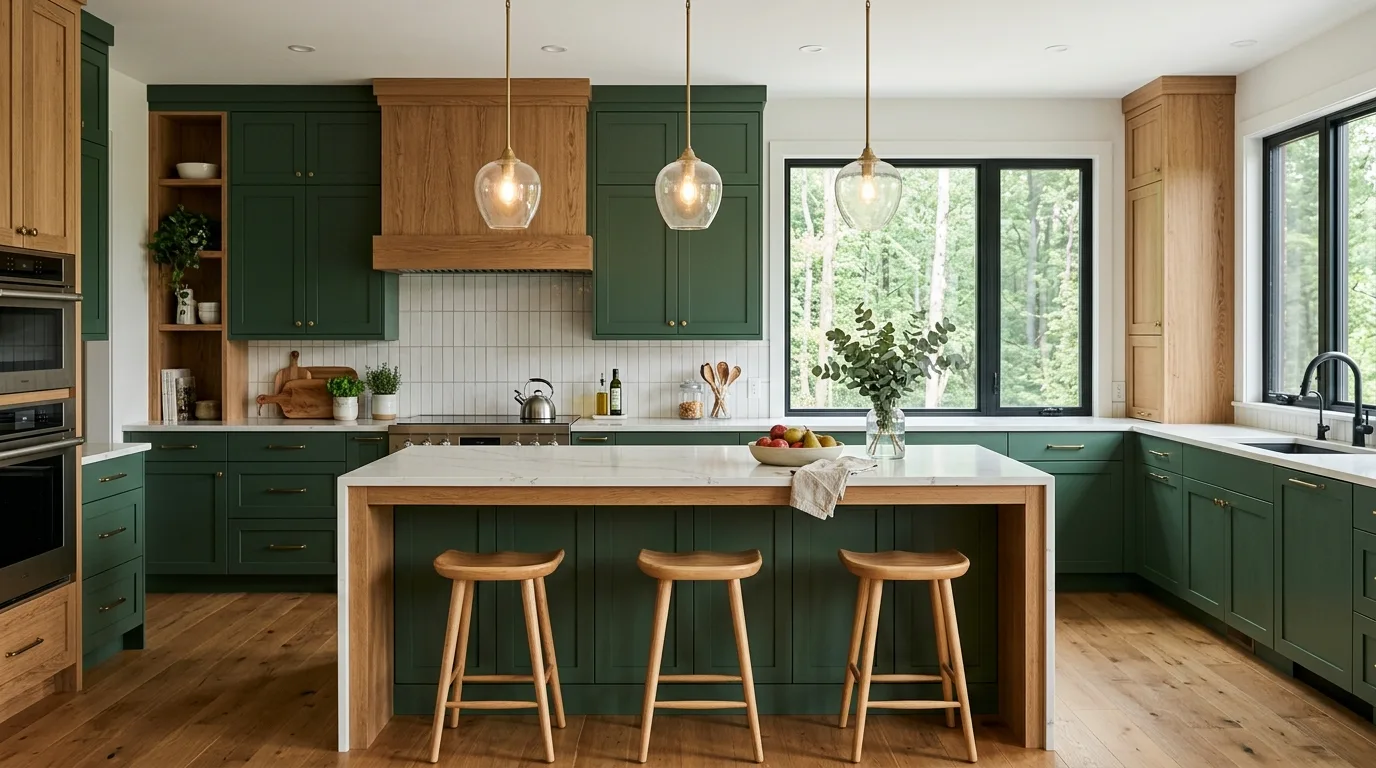 Two-tone kitchen cabinets defining the room layout.