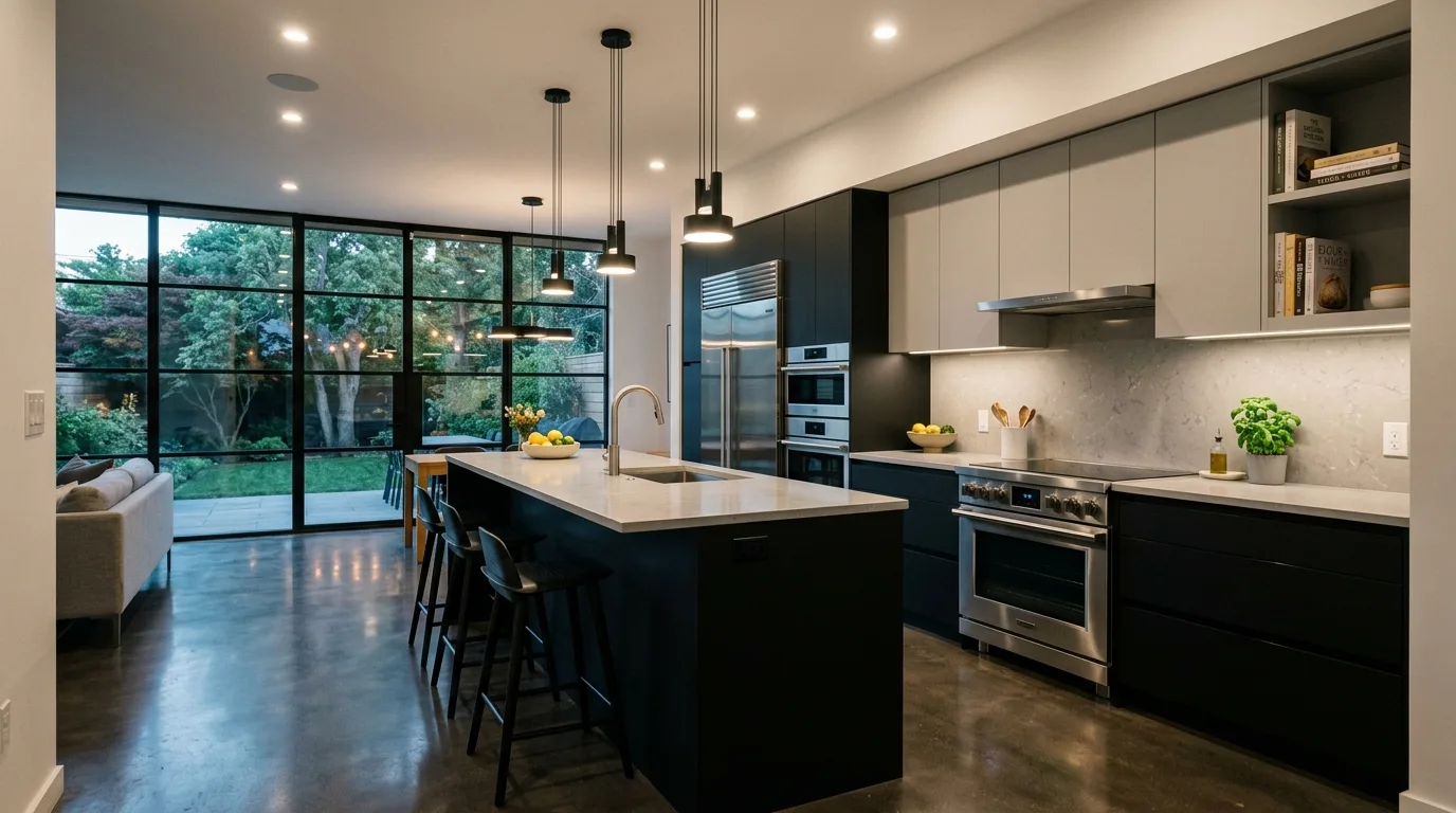 Light upper cabinets paired with dark lower cabinets.