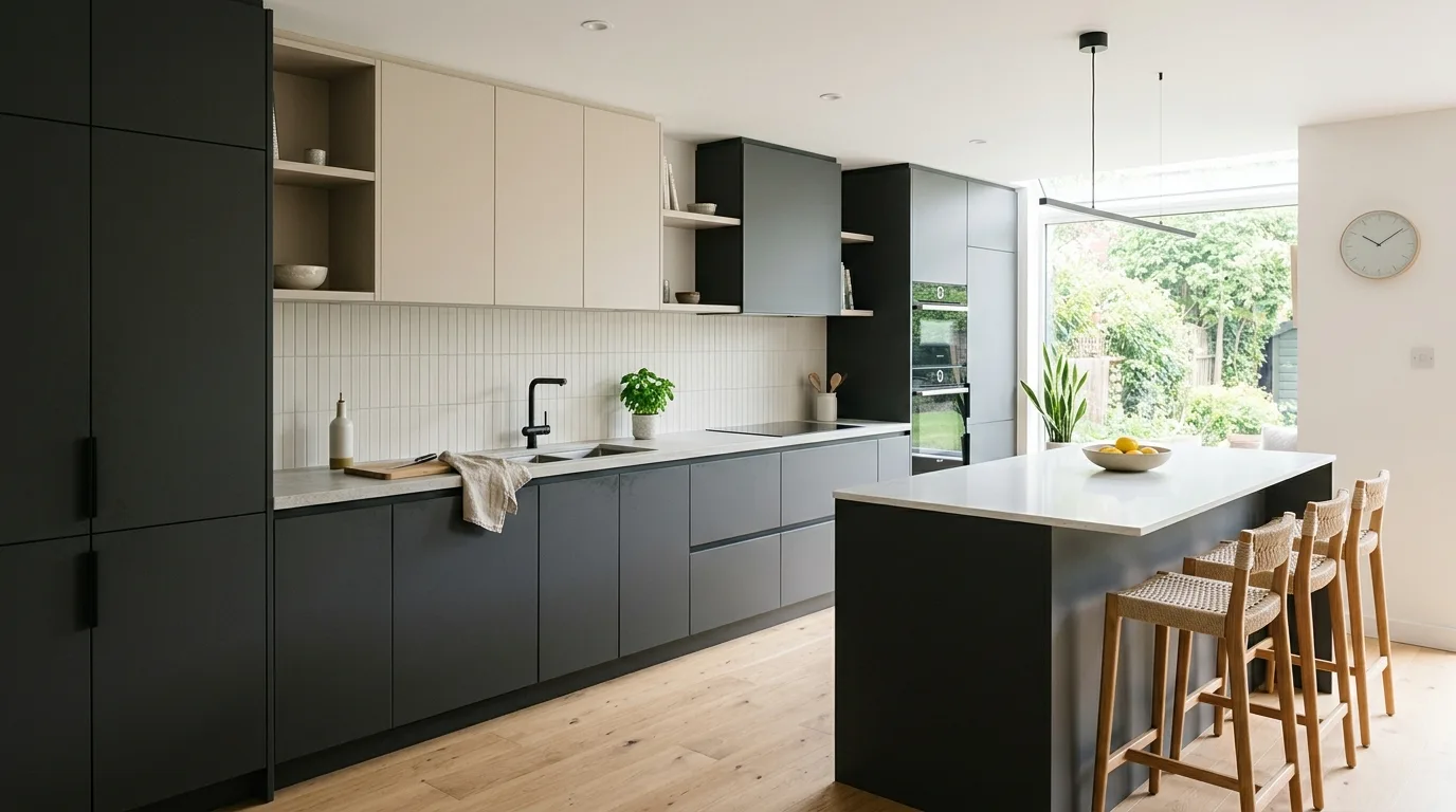 Cabinet contrast used to add depth in a kitchen.