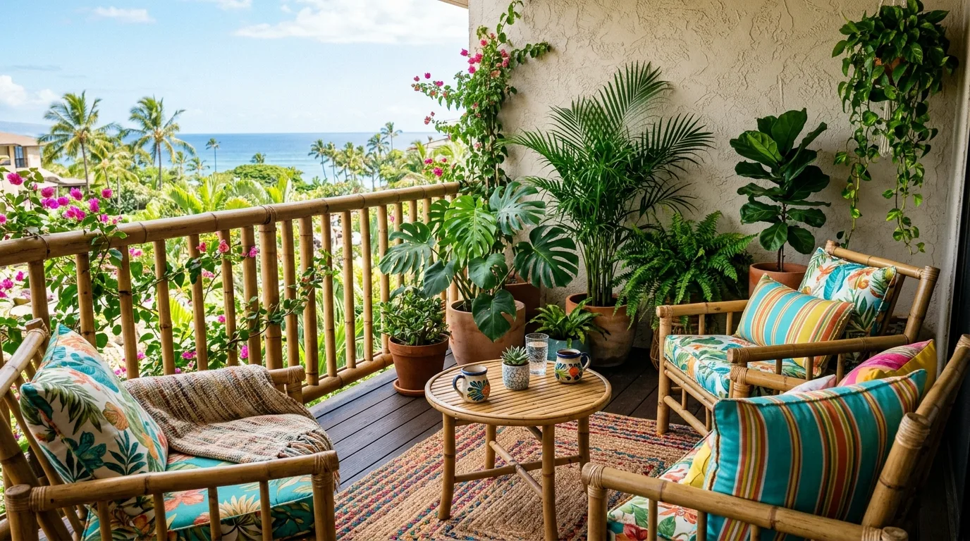 Weather-resistant cushions adding comfort to a tiny outdoor balcony.