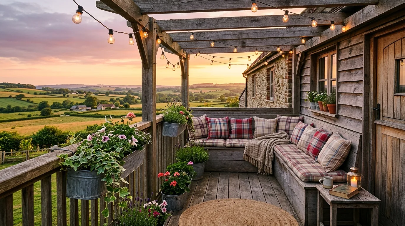 Vertical privacy screens on a tiny balcony adding comfort and enclosure.