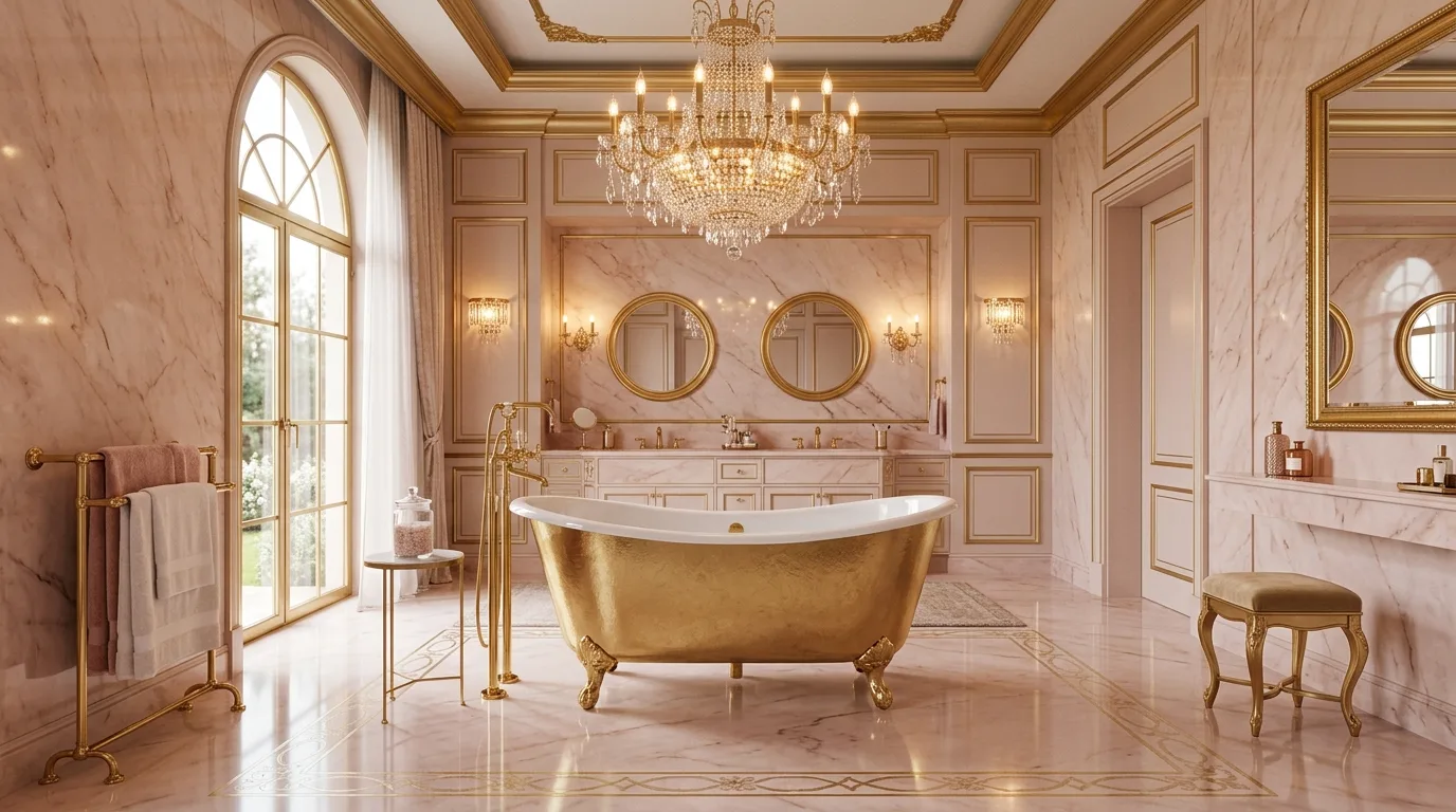 Glam Pink and Gold Bathroom Ideas for a Chic Metallic Touch in a thoughtfully styled bathroom.