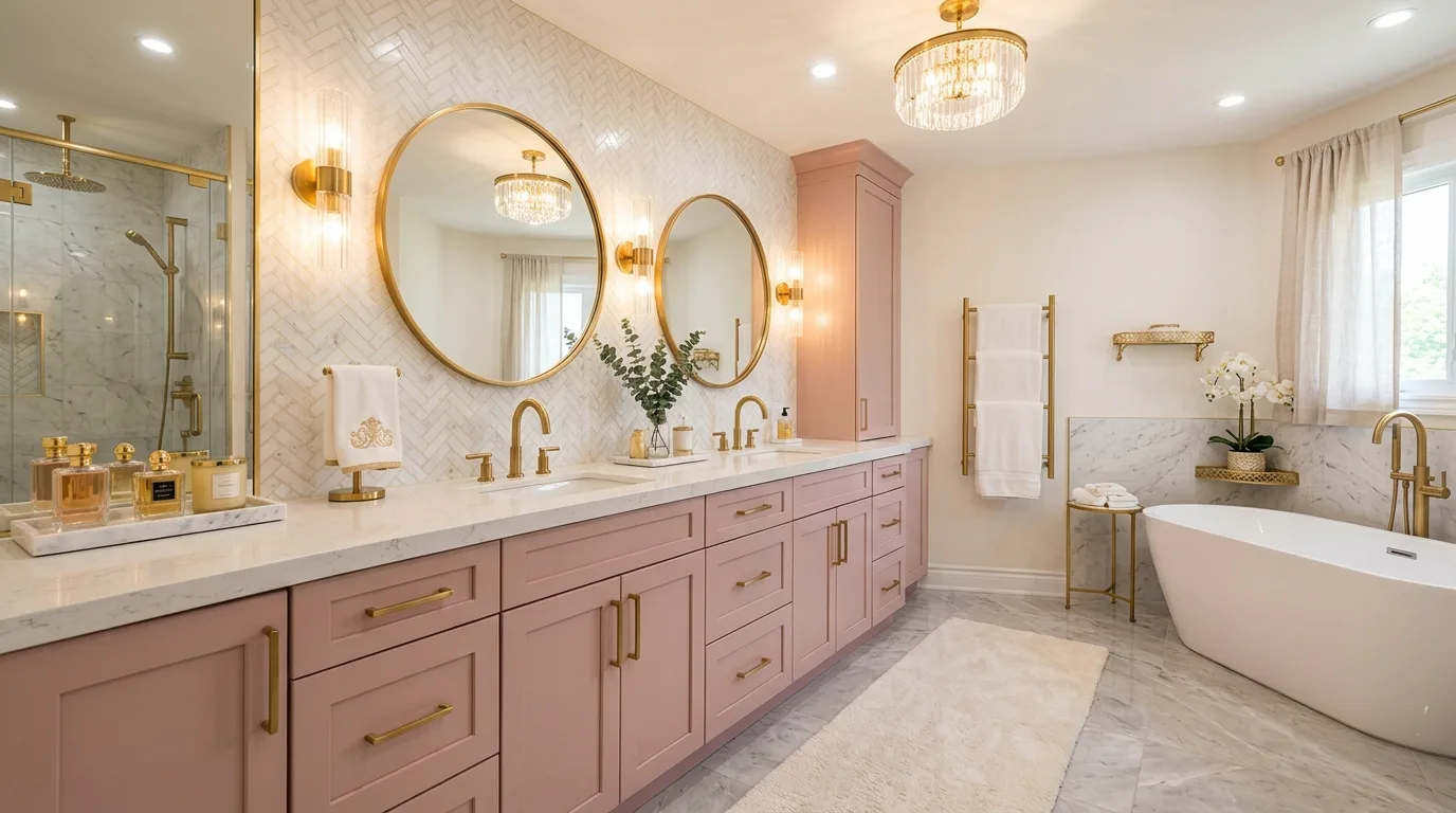 pair it with finishes that support the mood in a bathroom inspired by glam pink gold chic.