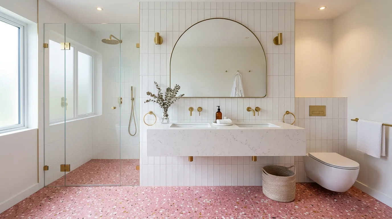 create a bathroom that feels complete in a bathroom inspired by glam pink gold chic.