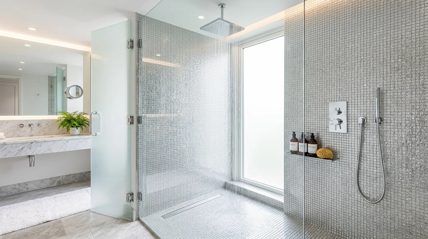 Bright silver bathroom that still feels warm and inviting.