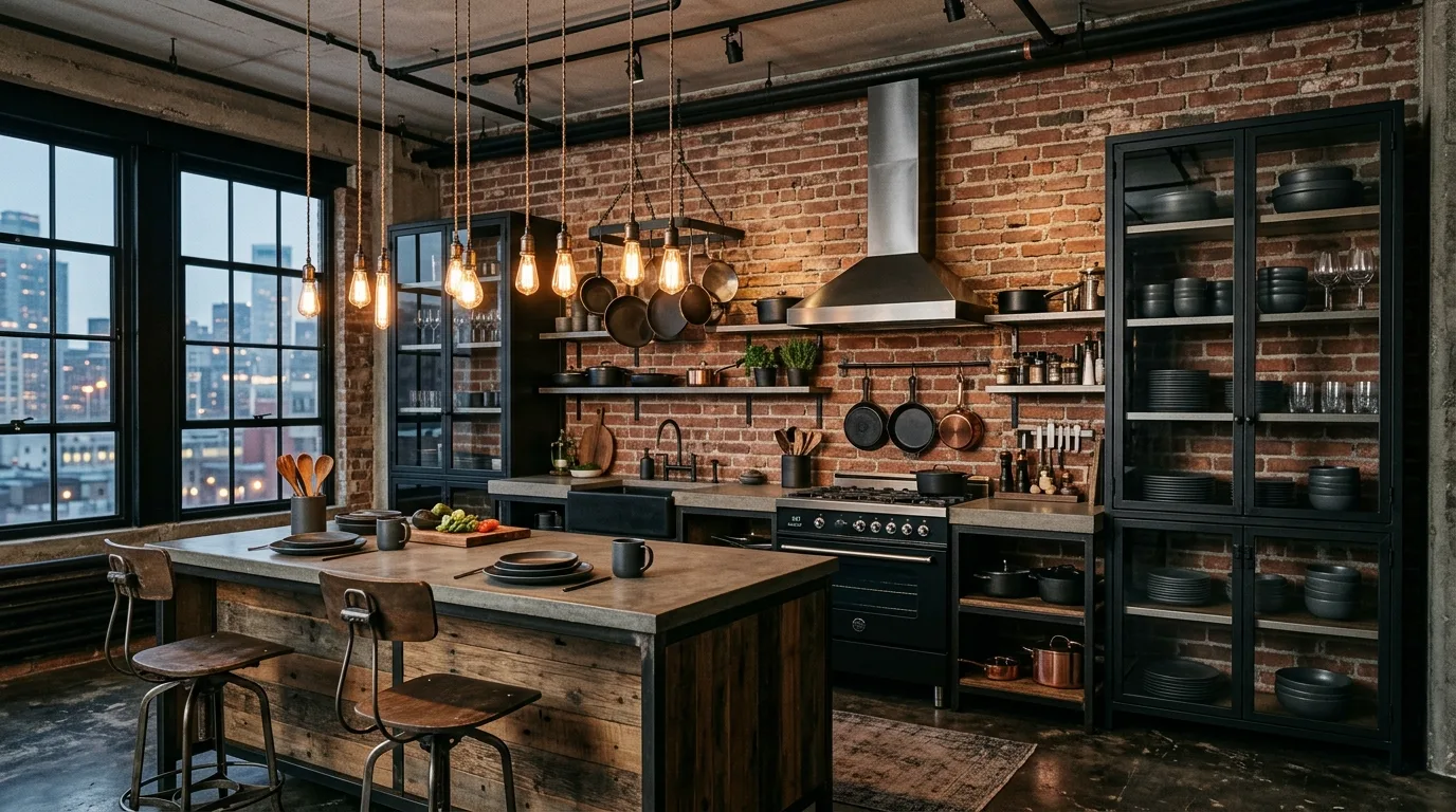 Glass upper cabinets paired with solid lower cabinets in a kitchen.