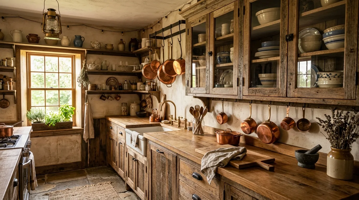 Glass details repeated across a kitchen with glass-front cabinets.