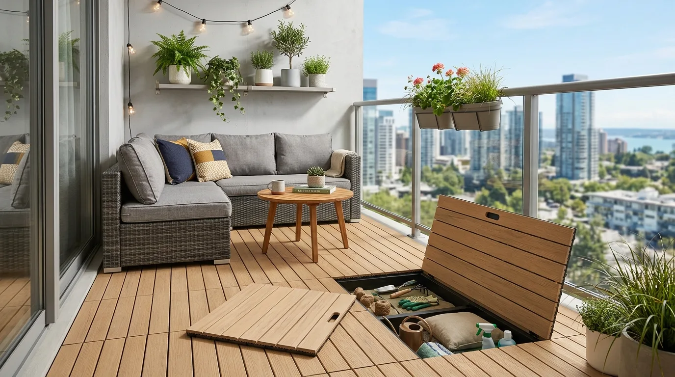 keep storage practical and hidden in a balcony inspired by hidden storage clutter free.