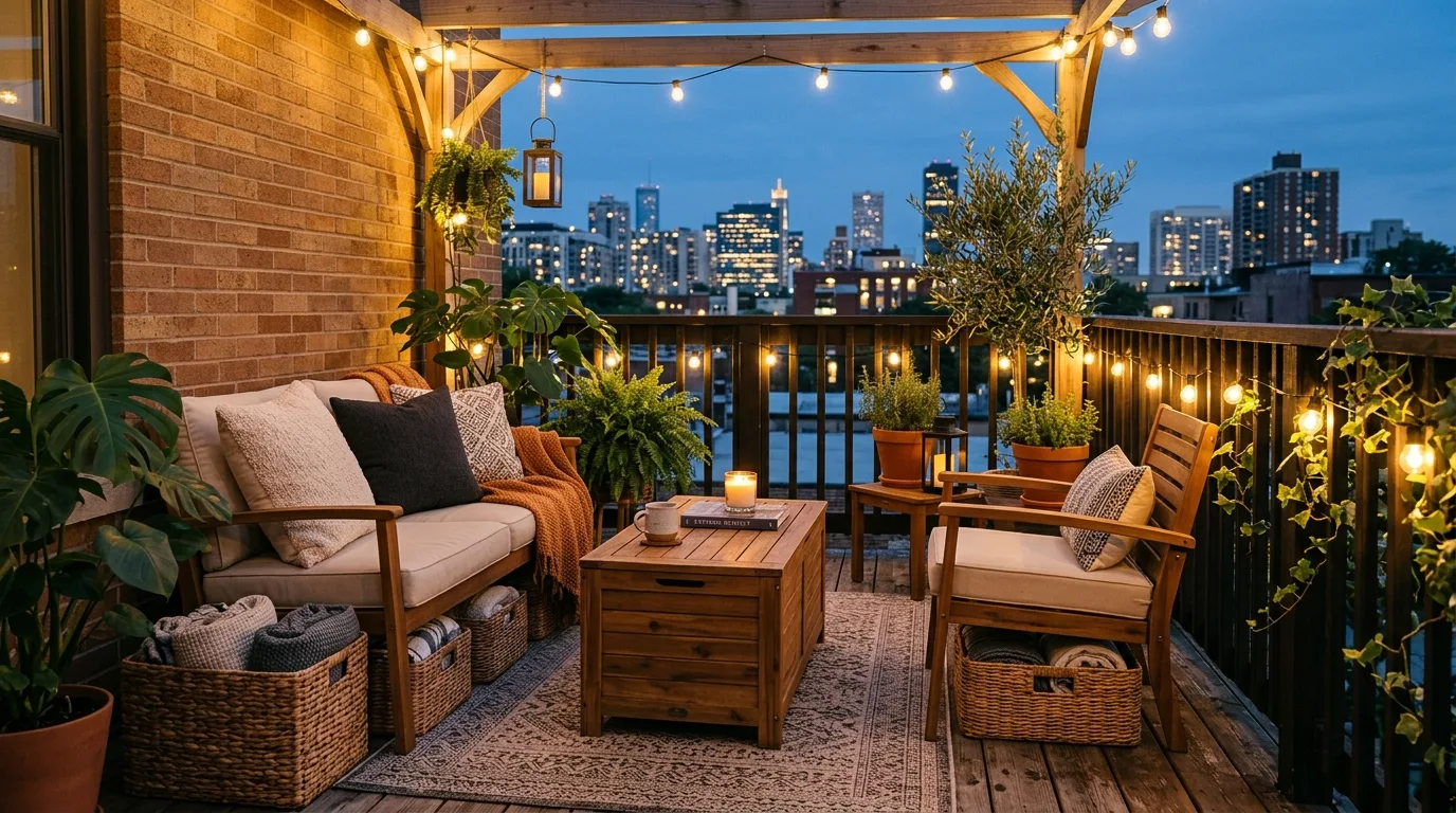 balance openness with privacy in a balcony inspired by hidden storage clutter free.