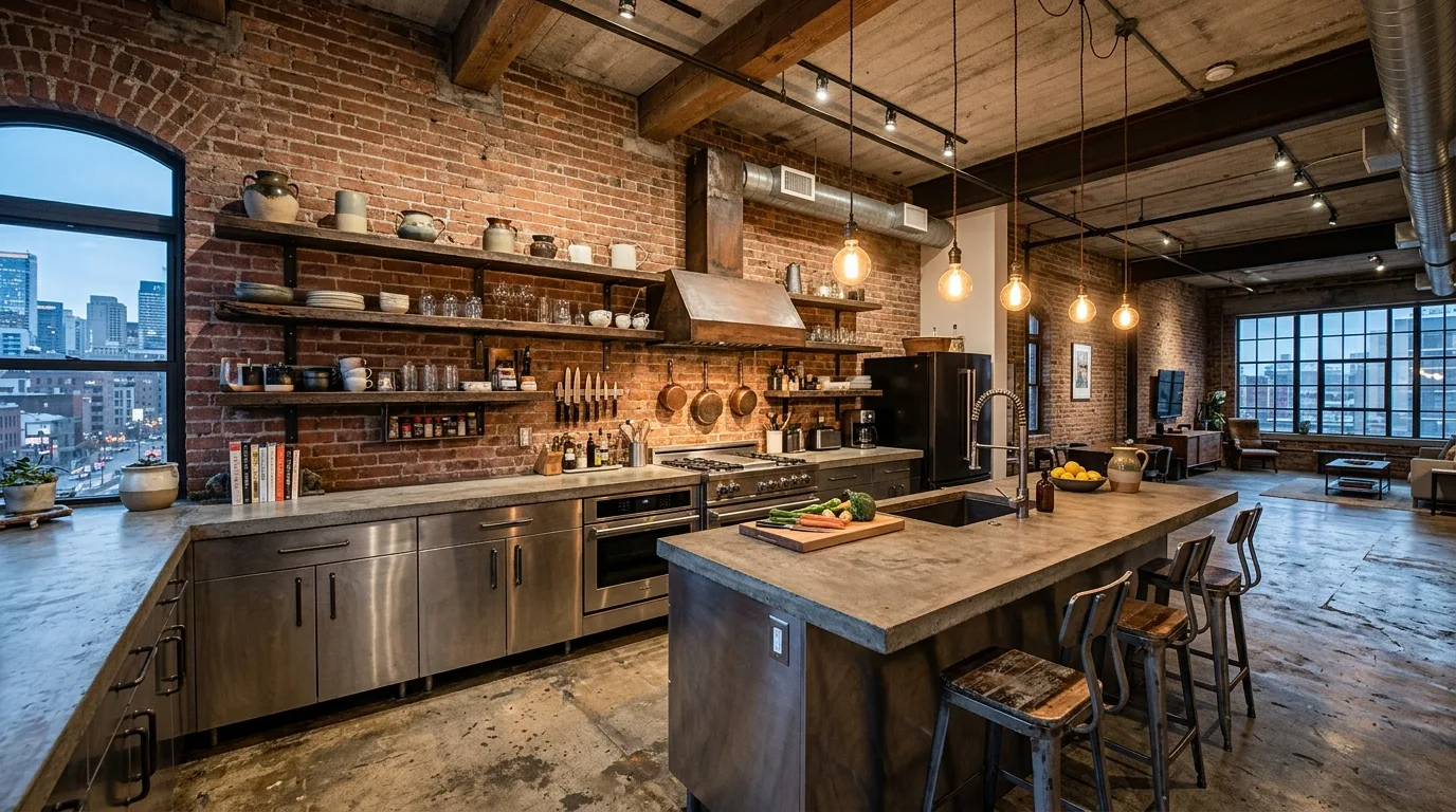 Industrial Metal Kitchen Cabinet Ideas for an Urban Loft in a thoughtfully styled kitchen.
