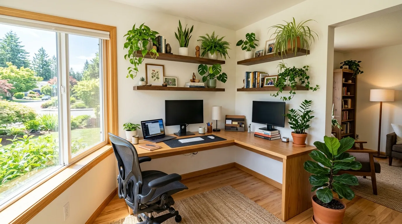 Unused corner transformed into a real home office workspace.