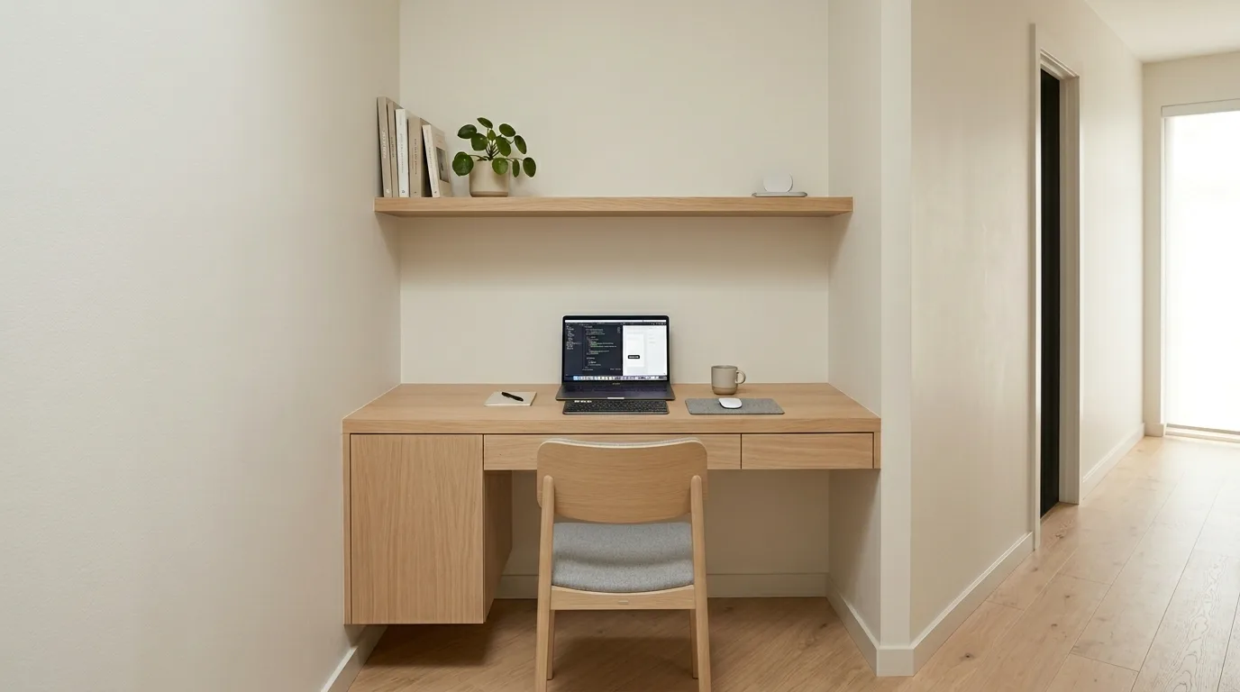 Closet turned into a compact home office workstation.