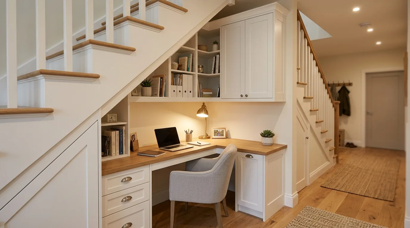 Tidy close storage in an inspiring compact home office.