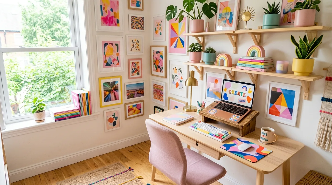 Fully considered compact home office in a corner setup.