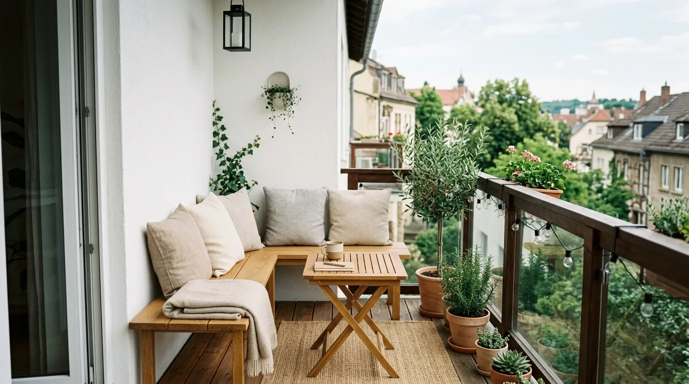 use light and shade intentionally in a balcony inspired by inviting cozy gatherings.