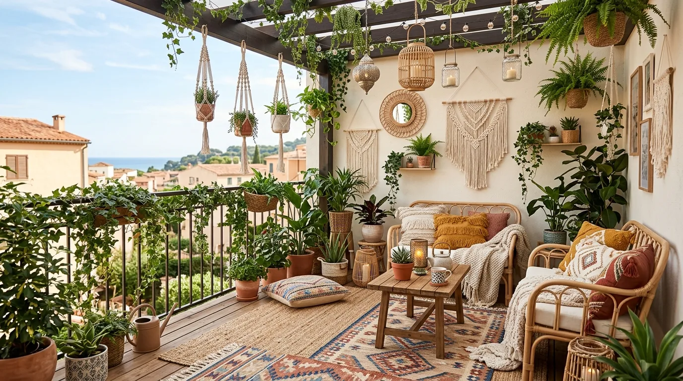 add texture for comfort and warmth in a balcony inspired by inviting cozy gatherings.