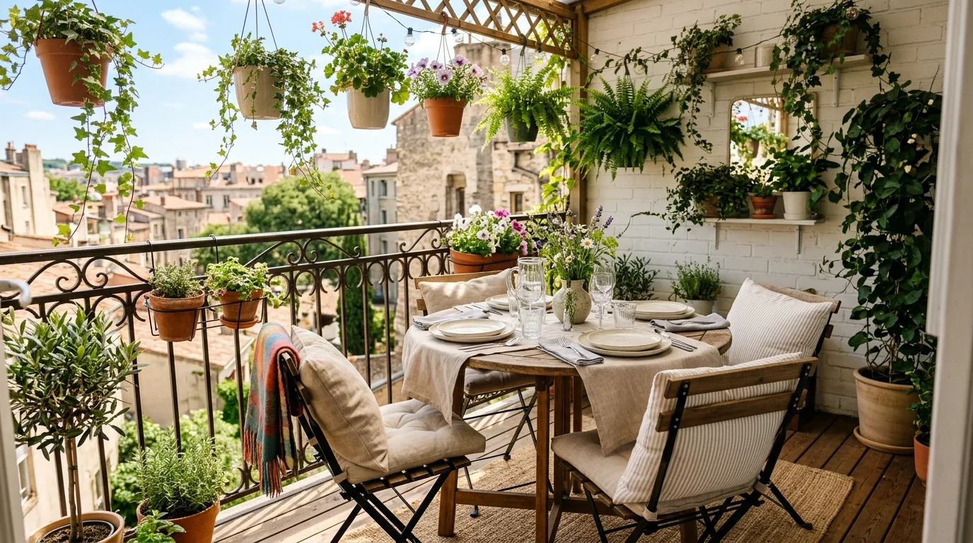 balance openness with privacy in a balcony inspired by inviting cozy gatherings.