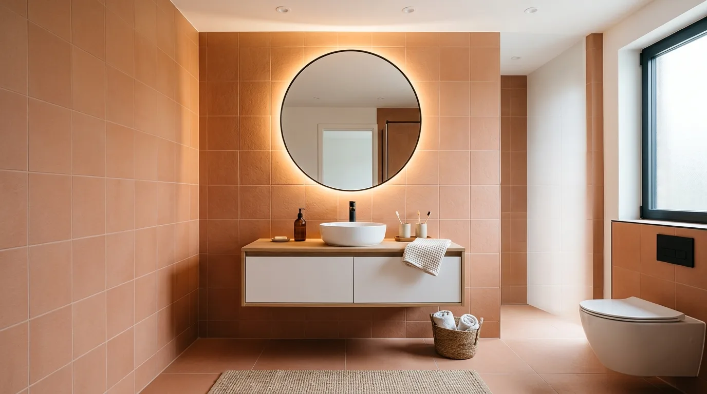 start with the main color or material story in a bathroom inspired by juicy peach fruity twist.