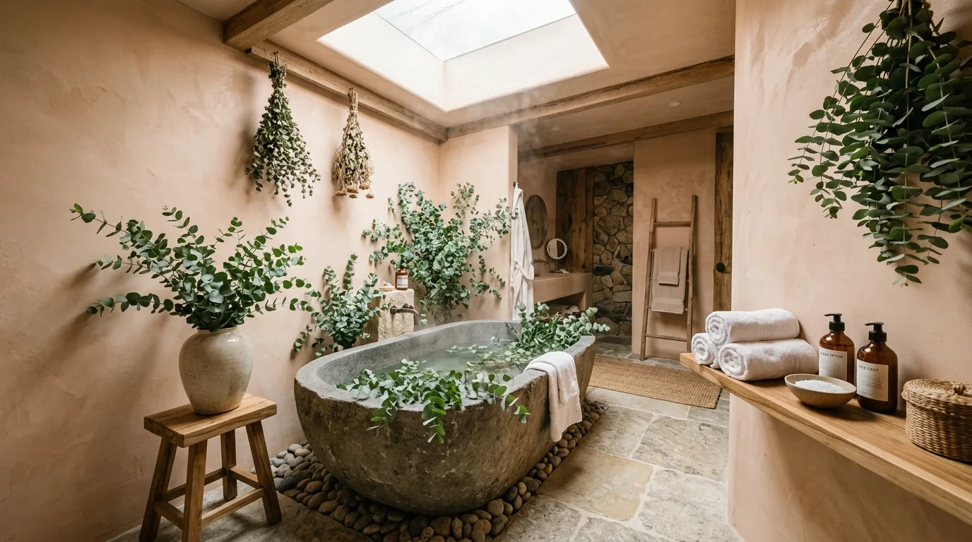 use lighting to bring the space to life in a bathroom inspired by juicy peach fruity twist.