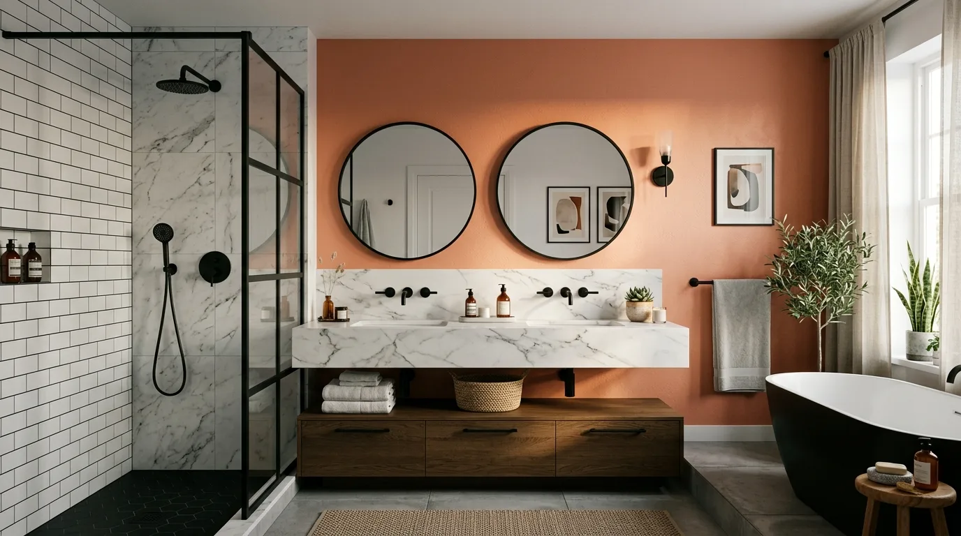 let the room feel personal and restful in a bathroom inspired by juicy peach fruity twist.