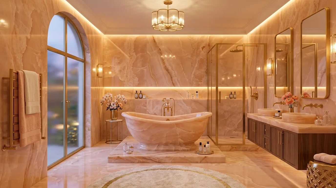 create a bathroom that feels complete in a bathroom inspired by juicy peach fruity twist.