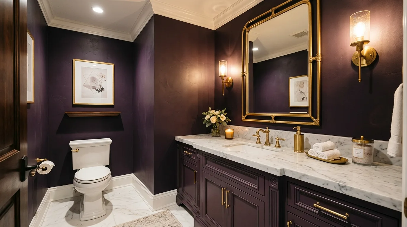 use lighting to bring the space to life in a bathroom inspired by lavish purple jewel box.