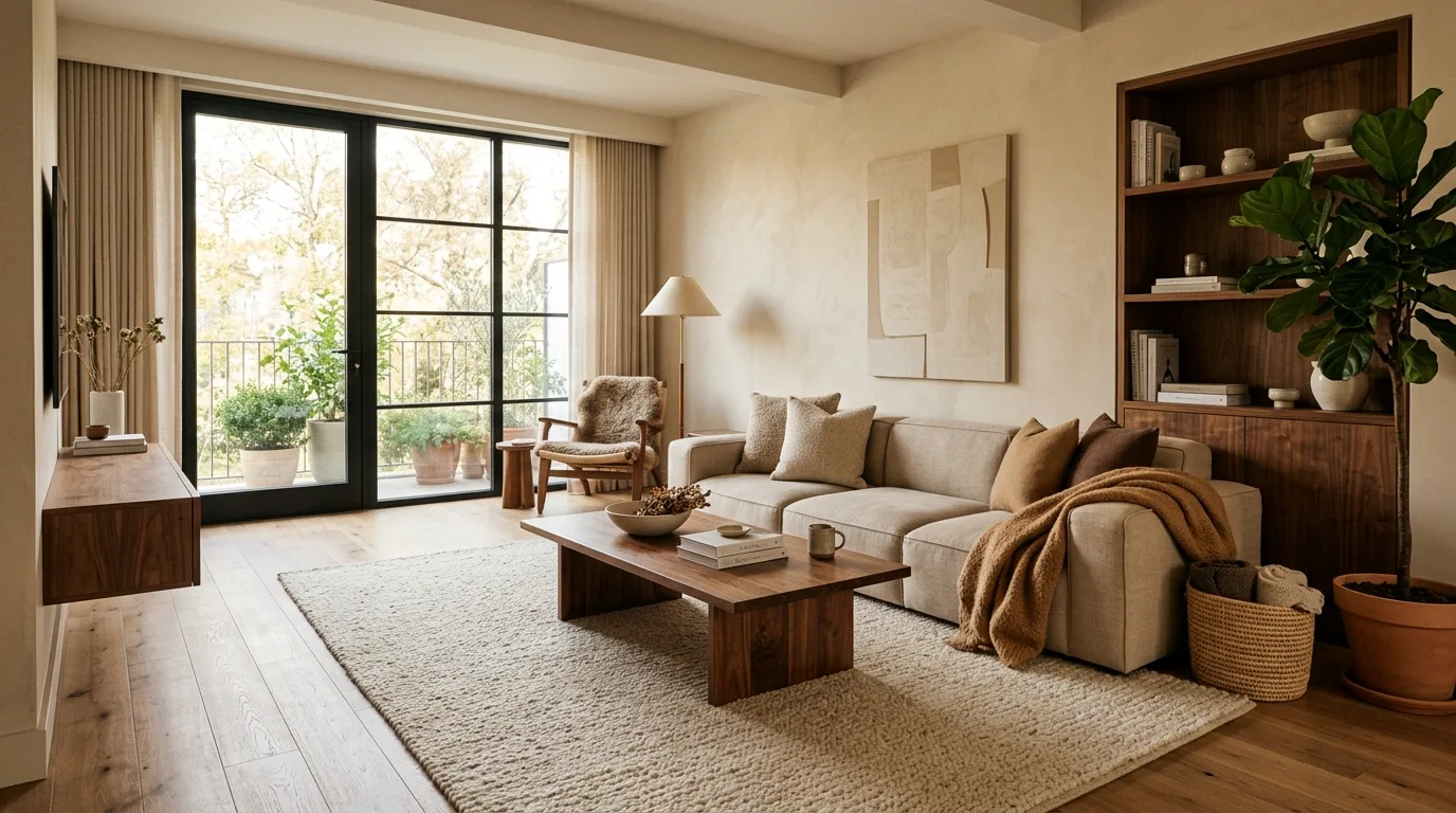 Layered Brown Living Room Decor Ideas for Warm Minimalism in a thoughtfully styled living room.