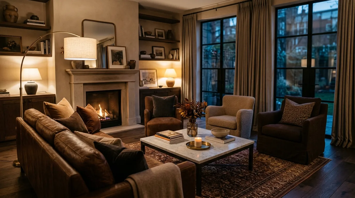 layer texture for added comfort in a living room inspired by layered brown warm minimalism.